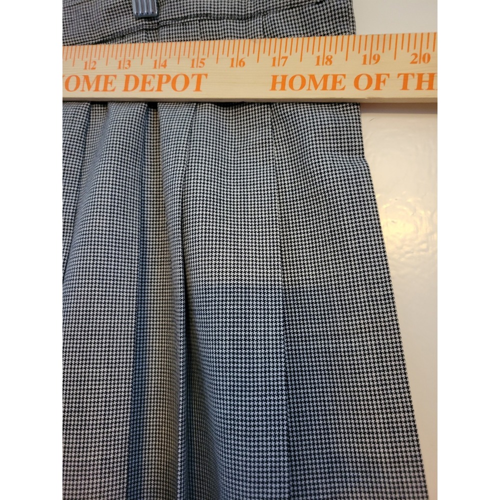 Freedberg Vintage Wool Houndstooth Pleated Midi Skirt Black White Wom 16 USA 706